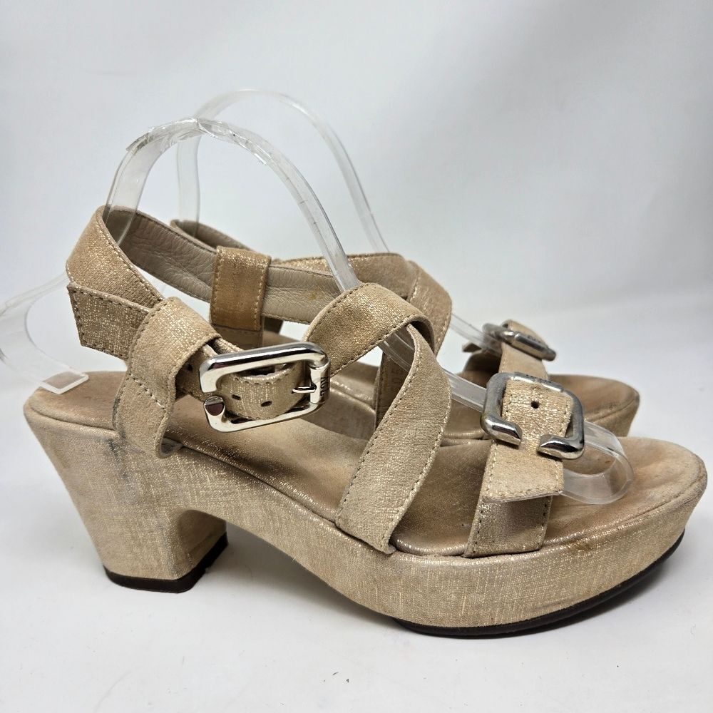 AGL Women's Strap Sandals Size 39 Beige Gold Block Heel